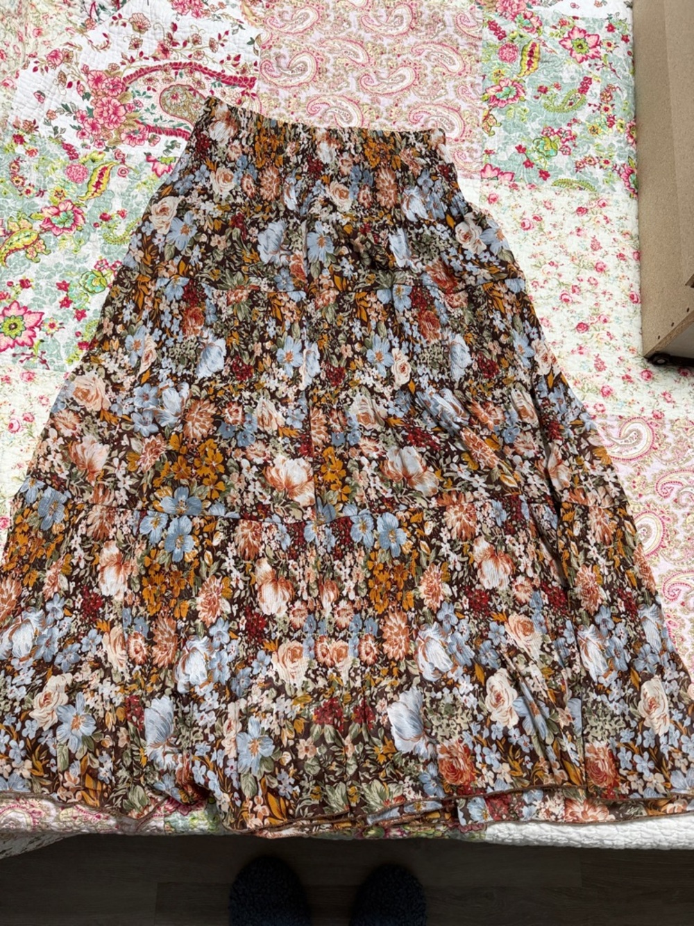 Women's Floral Tiered Maxi Skirt - Brown Floral